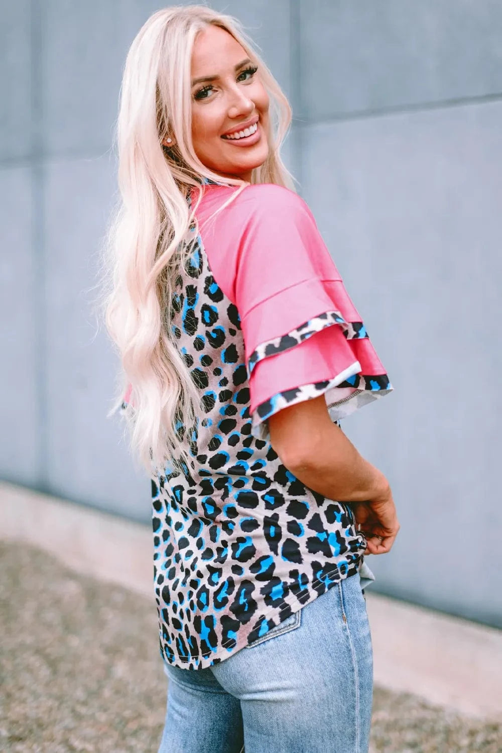 Trendsi Leopard Round Neck Half Sleeve T-Shirt