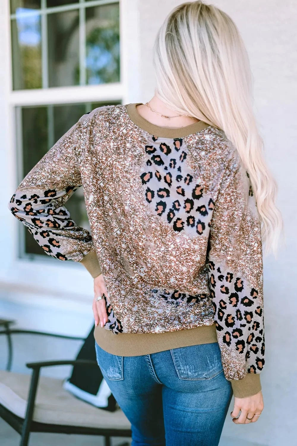 Trendsi Leopard Round Neck Long Sleeve T-Shirt