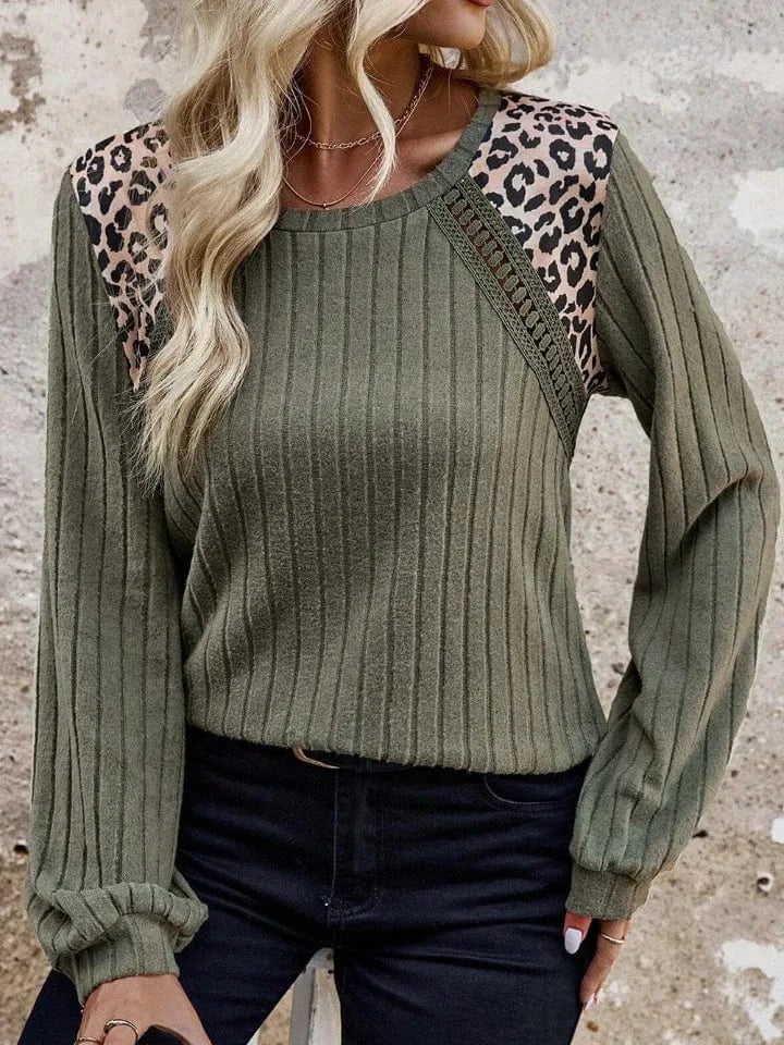 Trendsi Leopard Round Neck Long Sleeve T-Shirt