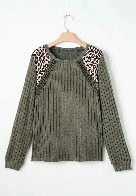 Trendsi Leopard Round Neck Long Sleeve T-Shirt