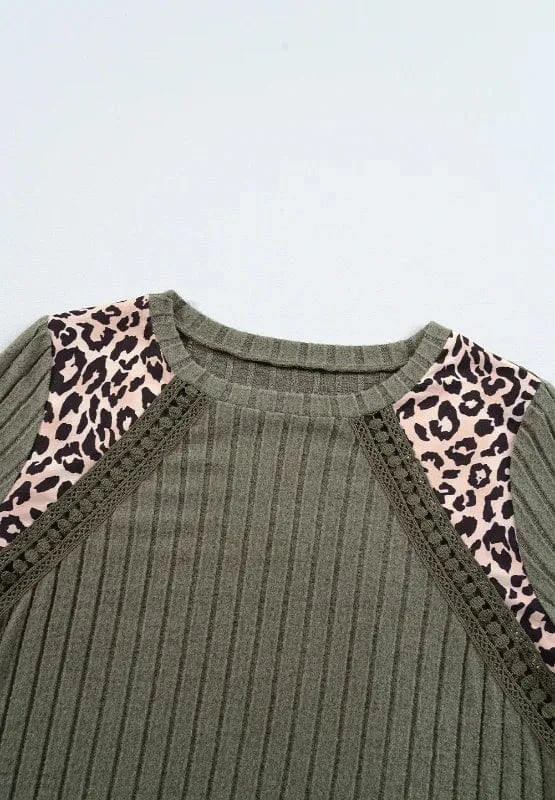 Trendsi Leopard Round Neck Long Sleeve T-Shirt