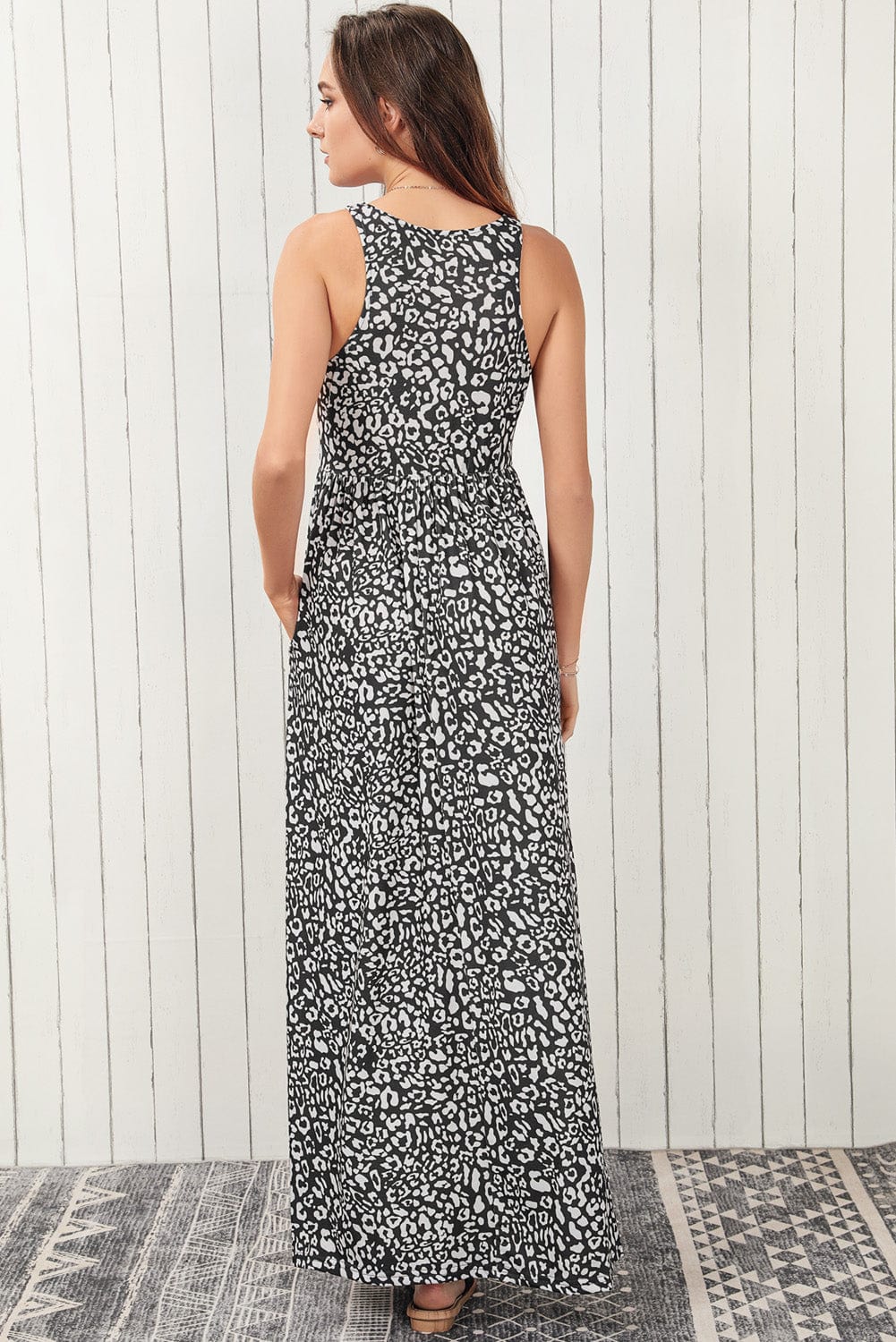 Trendsi Leopard Round Neck Sleeveless Maxi Dress
