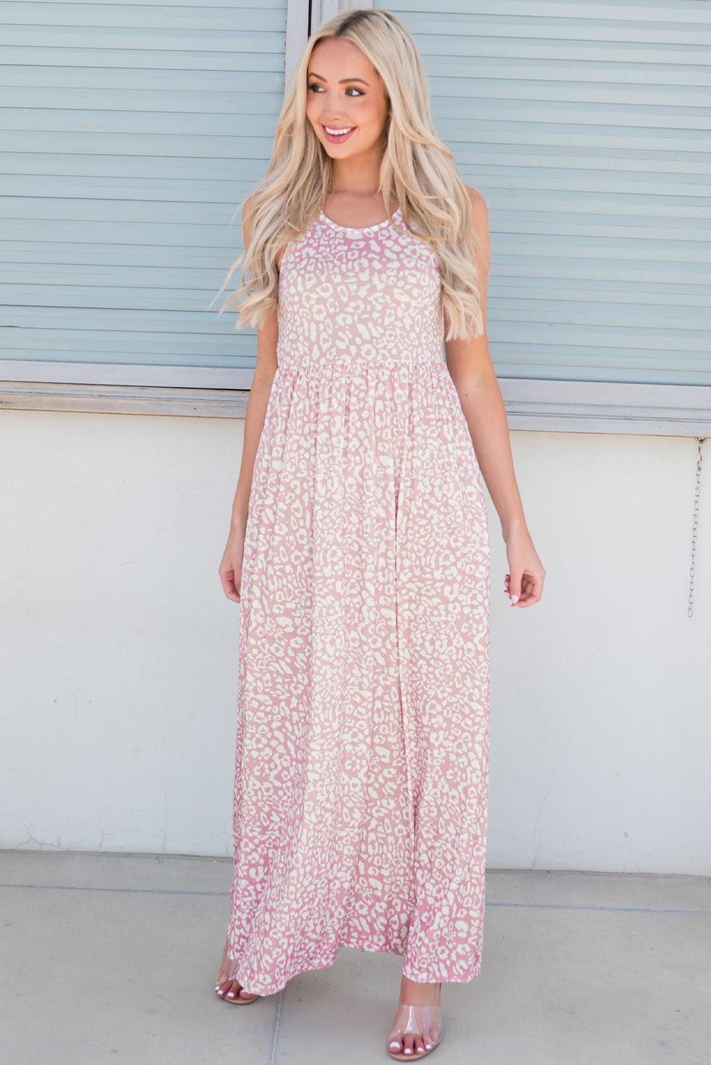 Trendsi Leopard Round Neck Sleeveless Maxi Dress