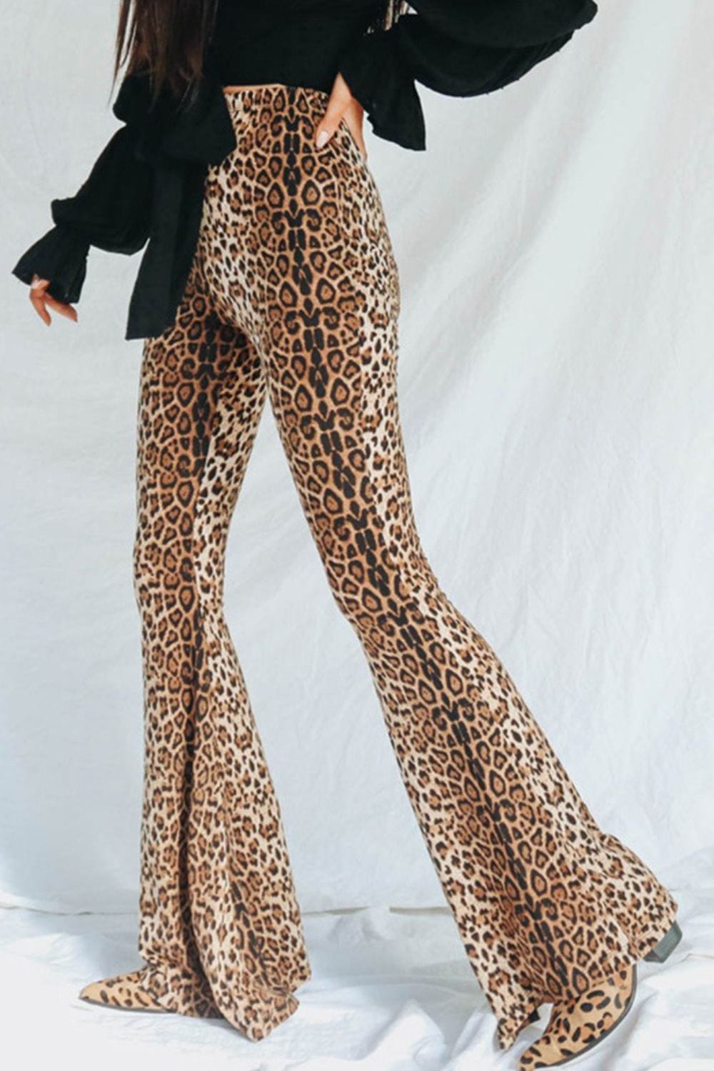 Trendsi Leopard / S Leopard Print Flare Leg Pants