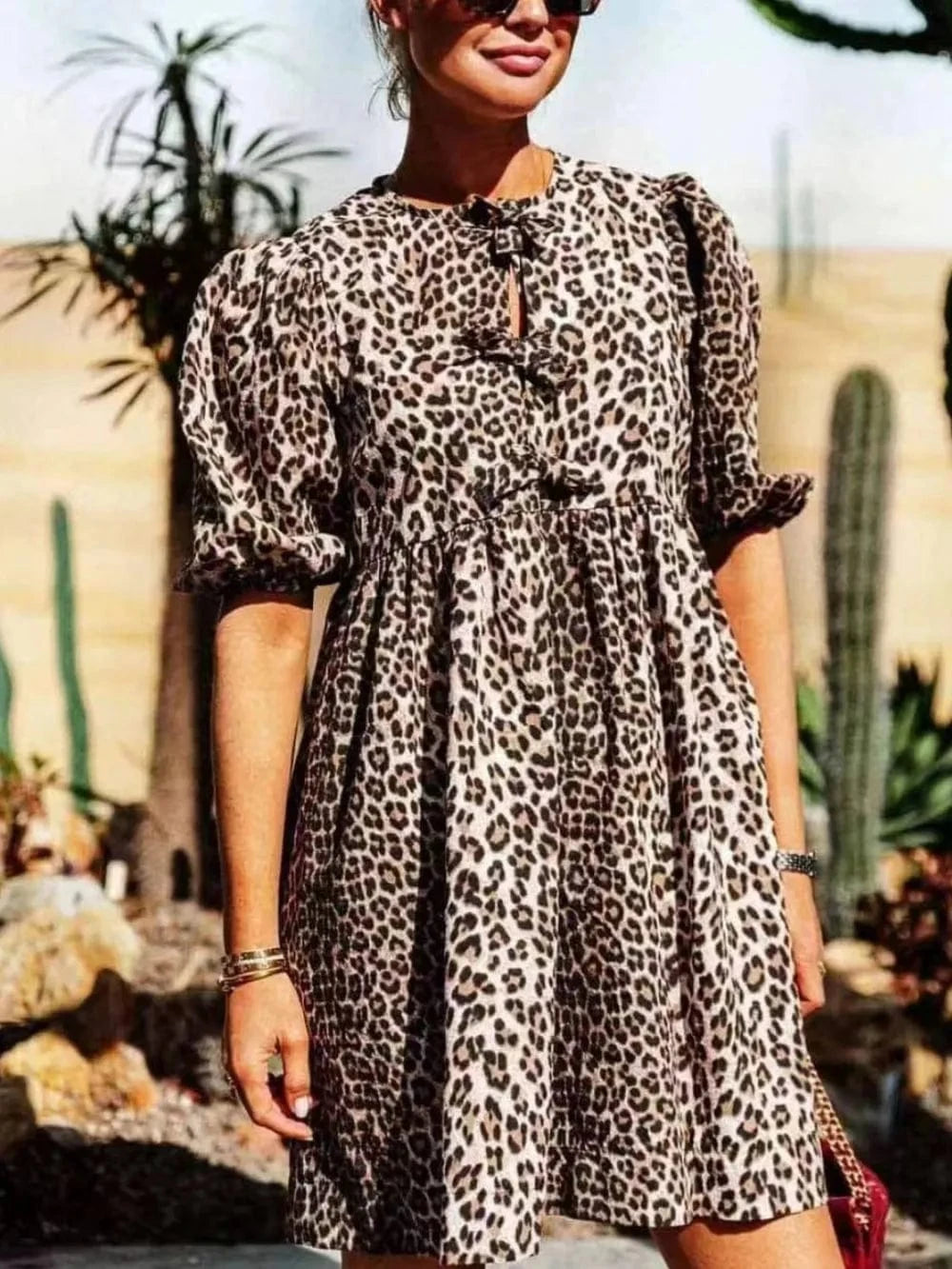 Trendsi Leopard / S Leopard Short Sleeve Mini Dress
