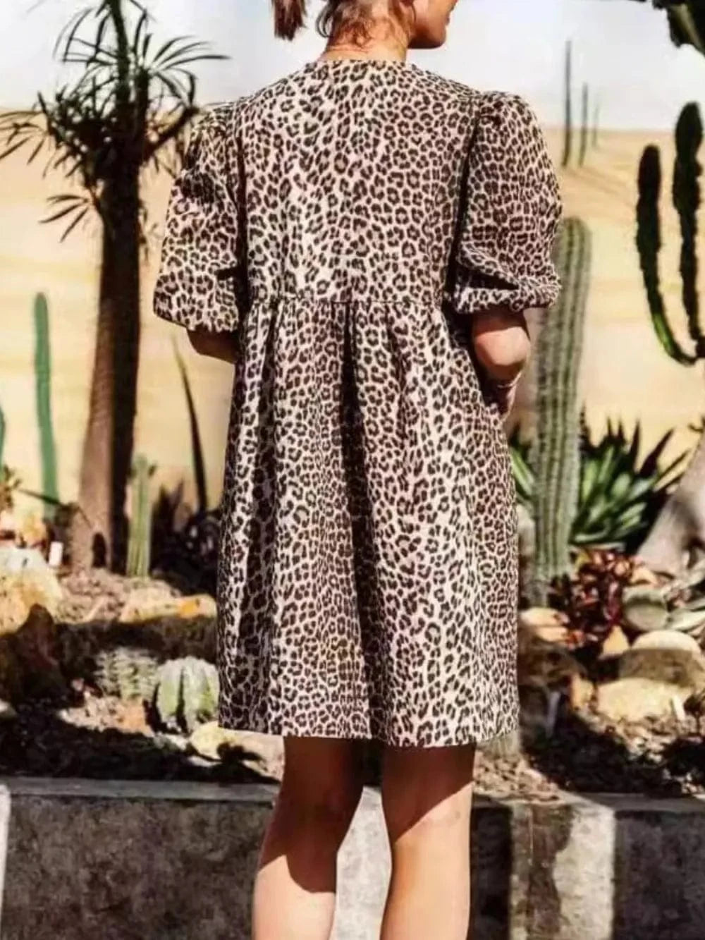 Trendsi Leopard Short Sleeve Mini Dress