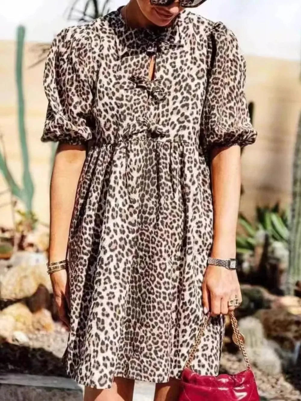Trendsi Leopard Short Sleeve Mini Dress