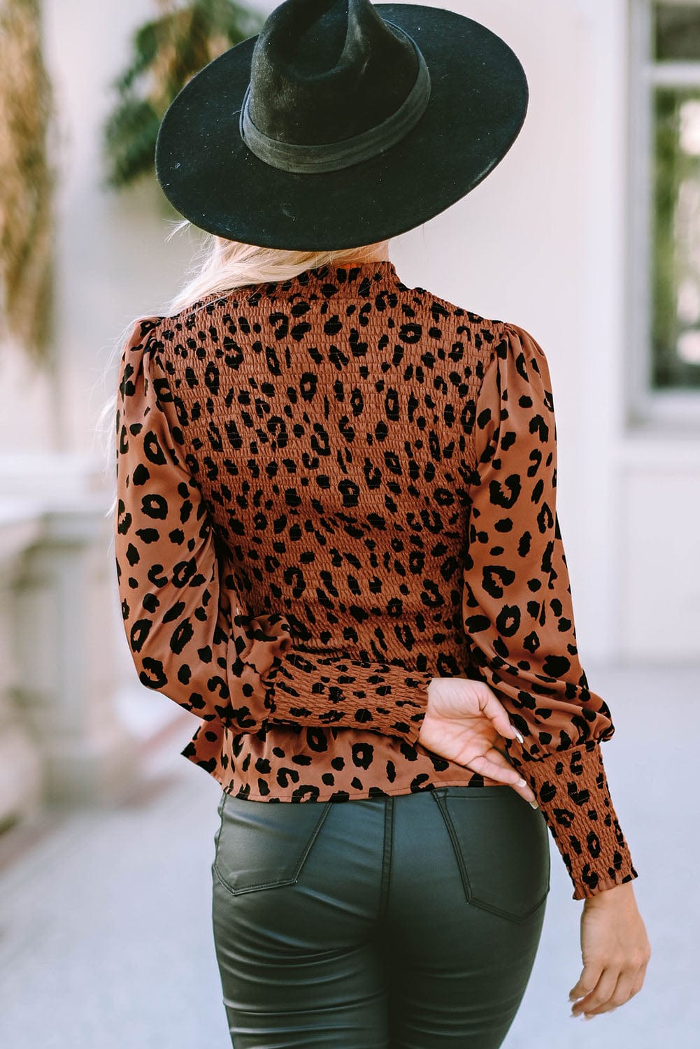 Trendsi Leopard Smocked Peplum Top