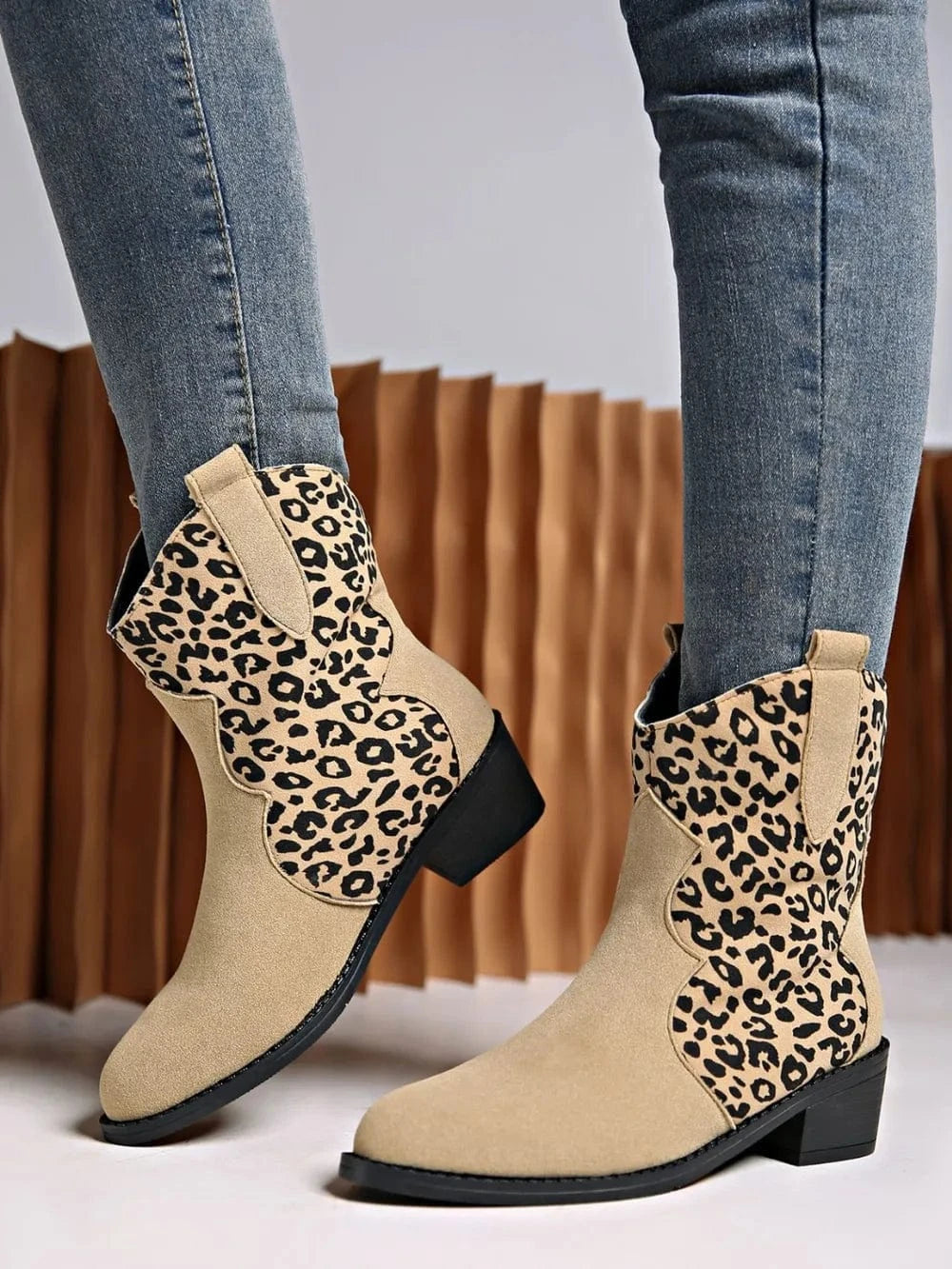 Trendsi Leopard Suede Block Heel Boots