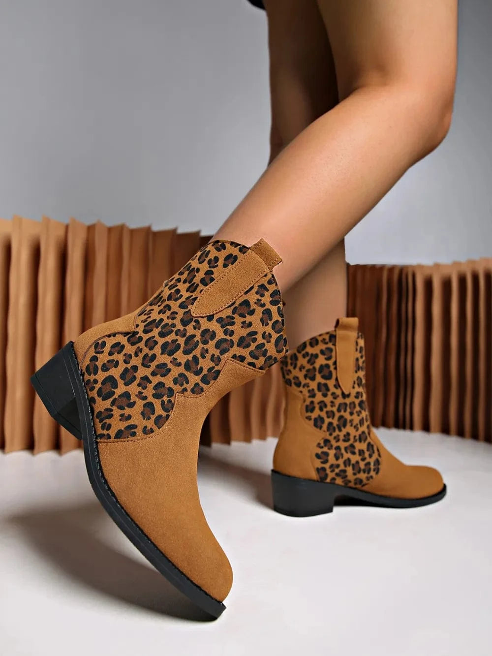 Trendsi Leopard Suede Block Heel Boots