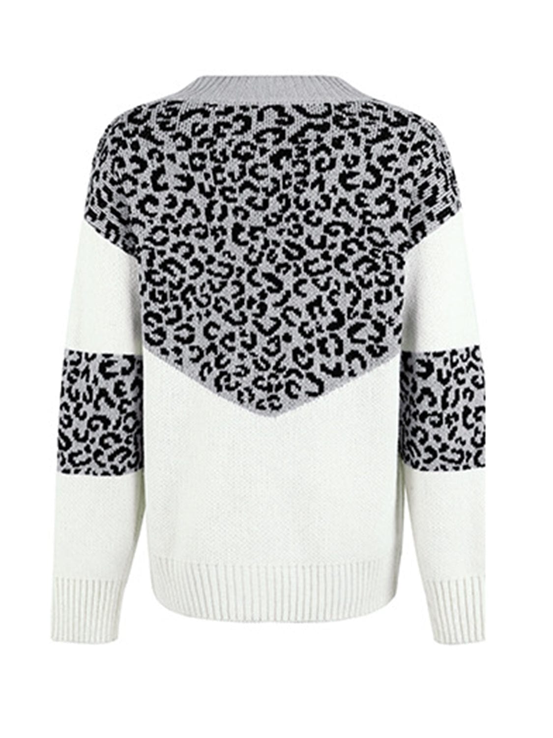 Trendsi Leopard V-Neck Dropped Shoulder Sweater
