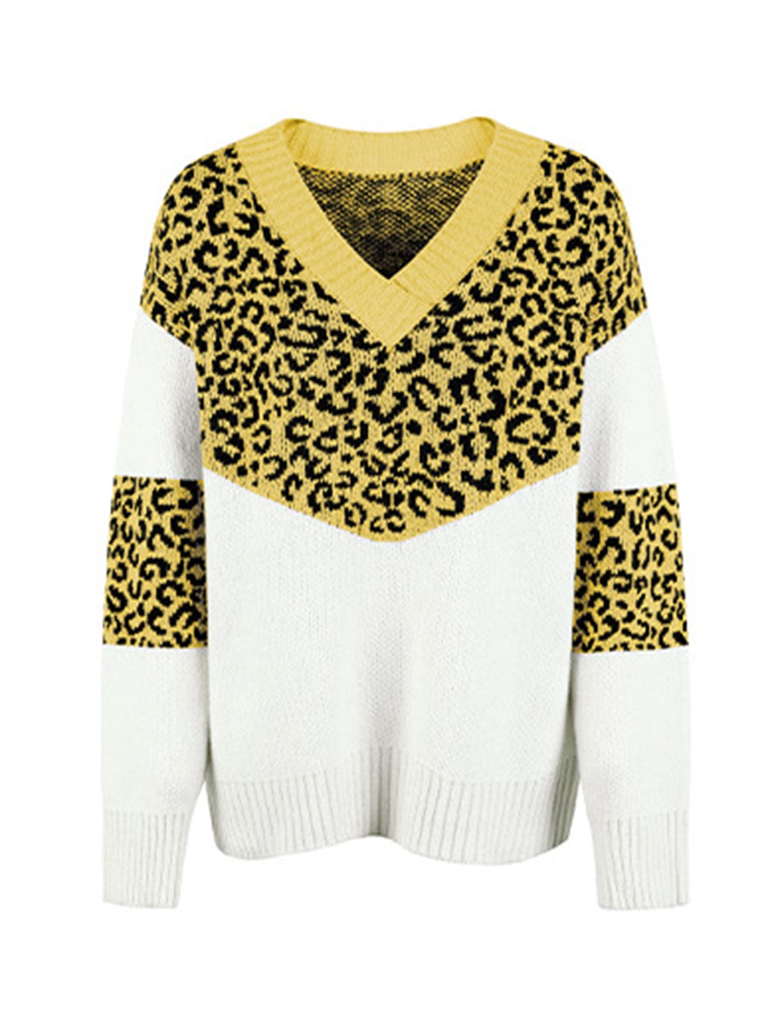 Trendsi Leopard V-Neck Dropped Shoulder Sweater