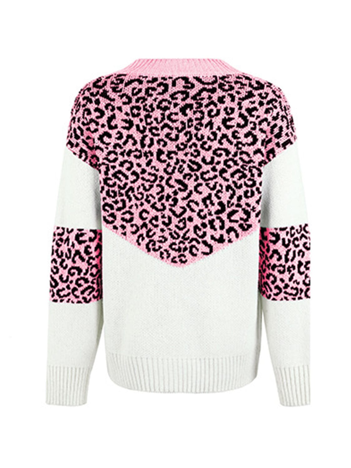Trendsi Leopard V-Neck Dropped Shoulder Sweater