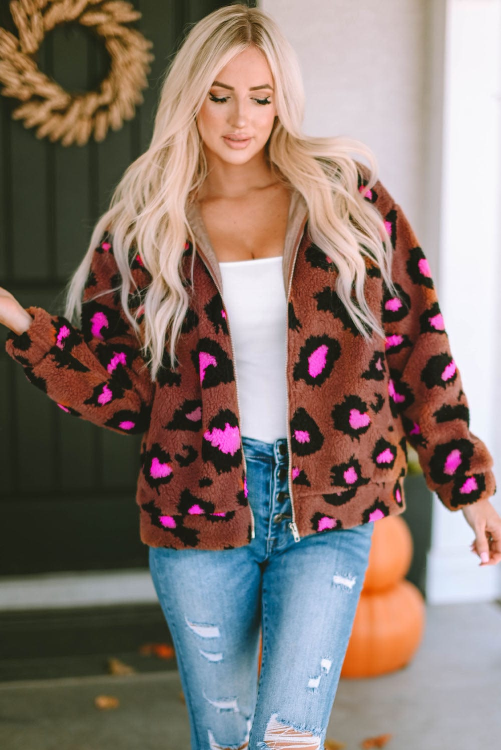 Trendsi Leopard Zip-Up Jacket