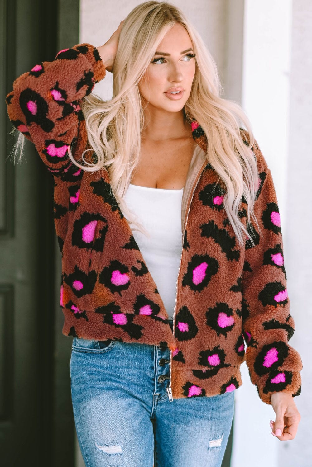 Trendsi Leopard Zip-Up Jacket