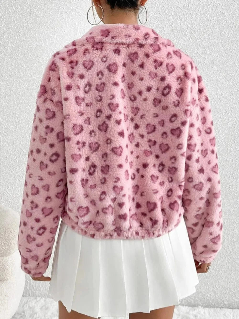 Trendsi Leopard Zip Up Long Sleeve Furry Jacket