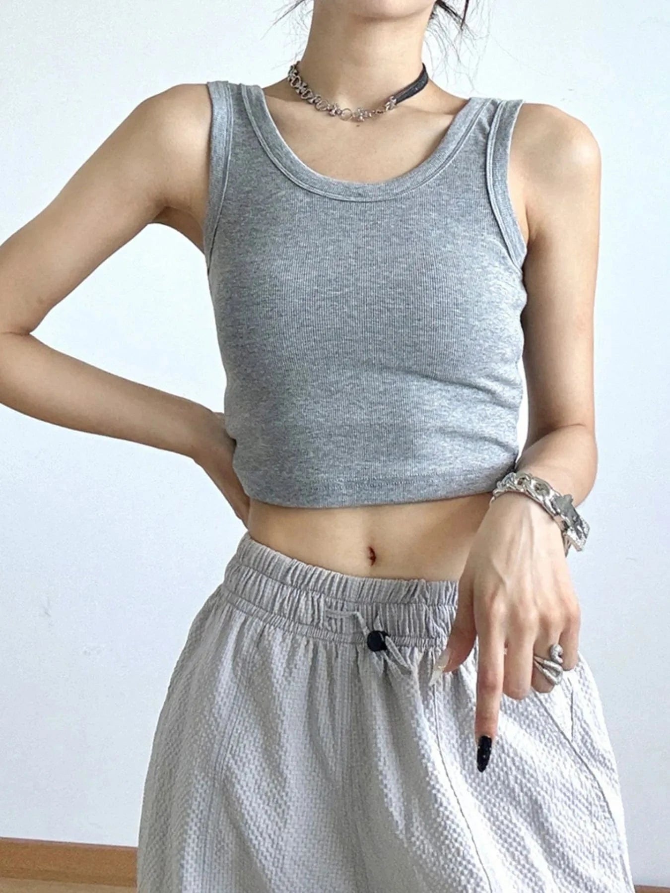 Trendsi Light Gray / S Ribbed Crop Tank Top