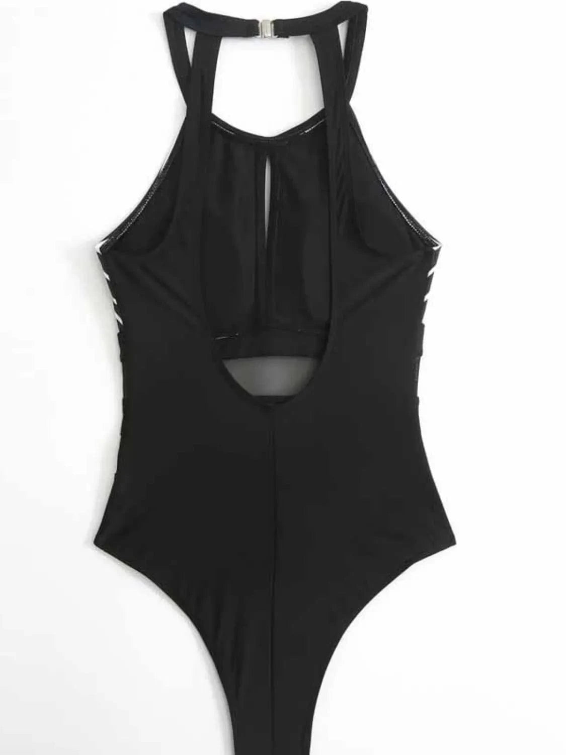 Trendsi Mesh Detail Backless Striped One-Piece Swimsuit