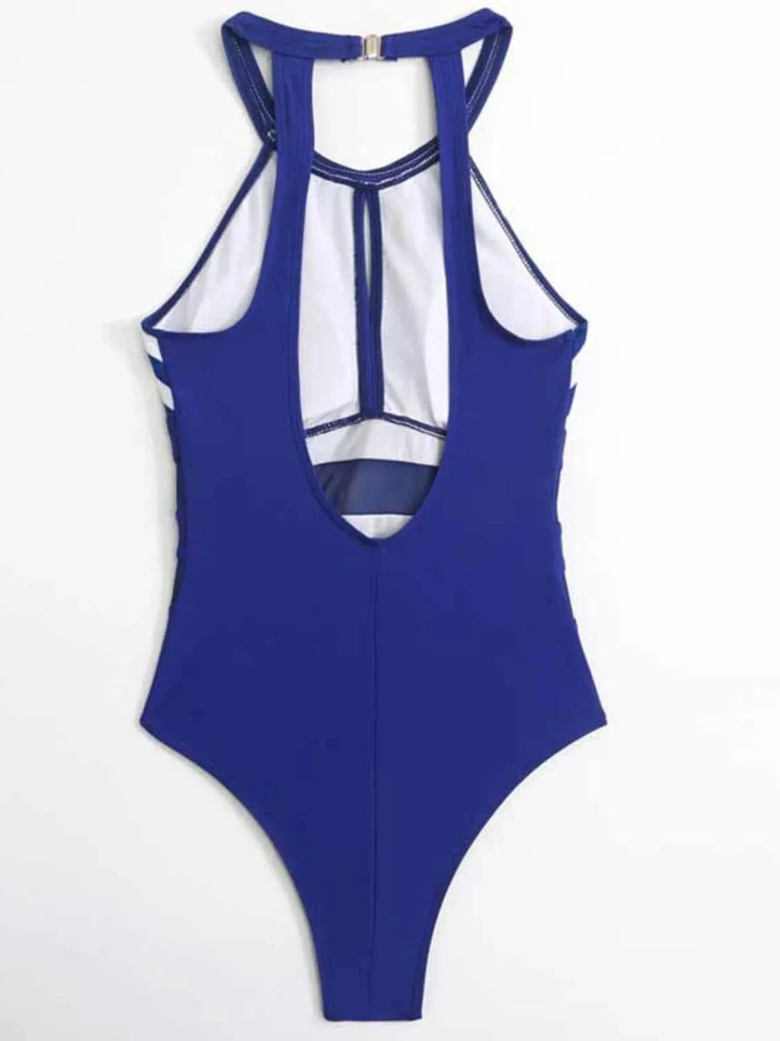 Trendsi Mesh Detail Backless Striped One-Piece Swimsuit
