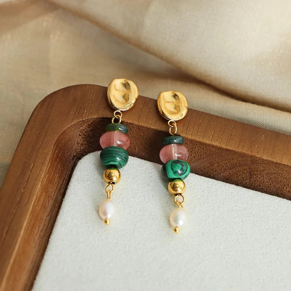 Trendsi Natural Stone Freshwater Pearl Dangle Earrings