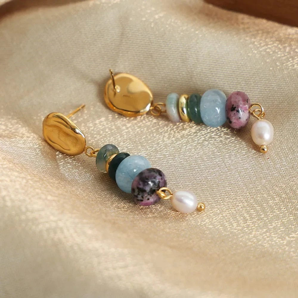 Trendsi Natural Stone Freshwater Pearl Dangle Earrings