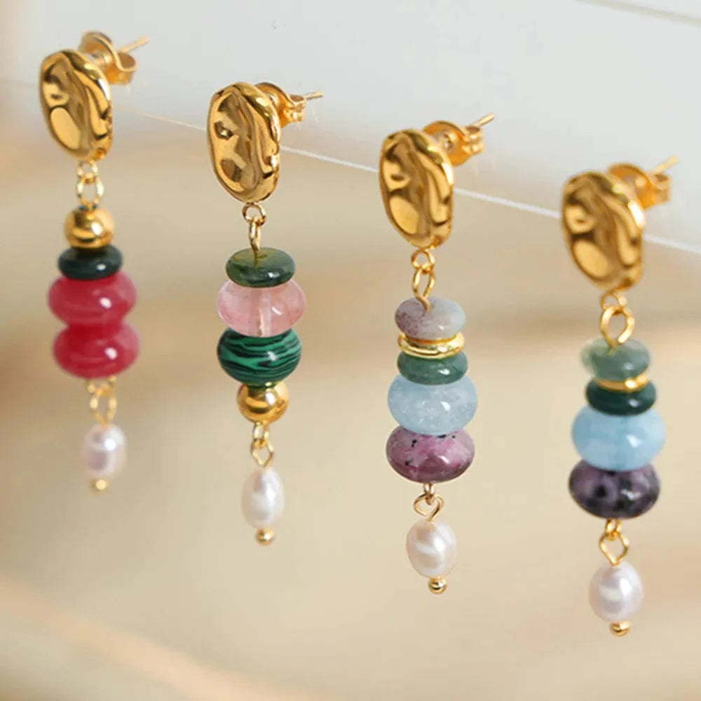 Trendsi Natural Stone Freshwater Pearl Dangle Earrings