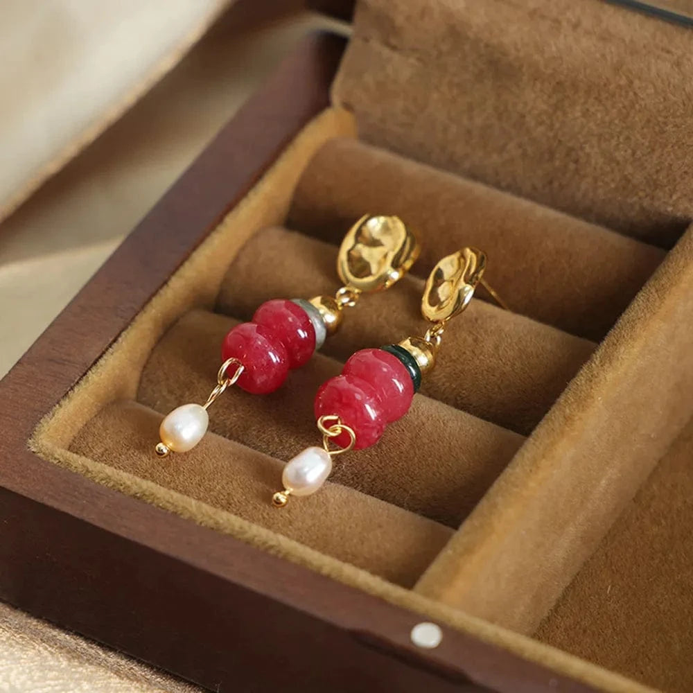 Trendsi Natural Stone Freshwater Pearl Dangle Earrings