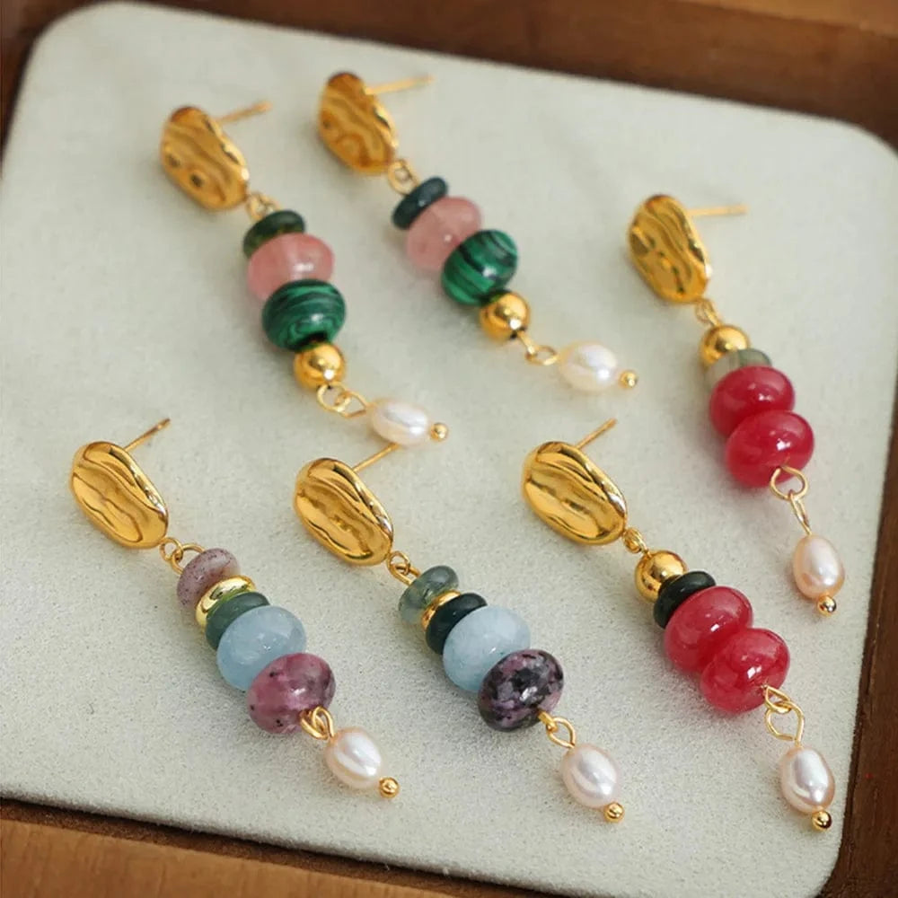 Trendsi Natural Stone Freshwater Pearl Dangle Earrings