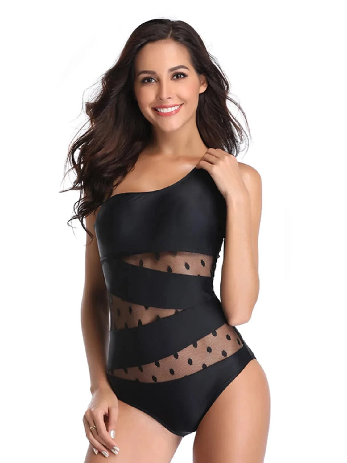 Trendsi One Shoulder Polka Dot One-Piece Swimwear