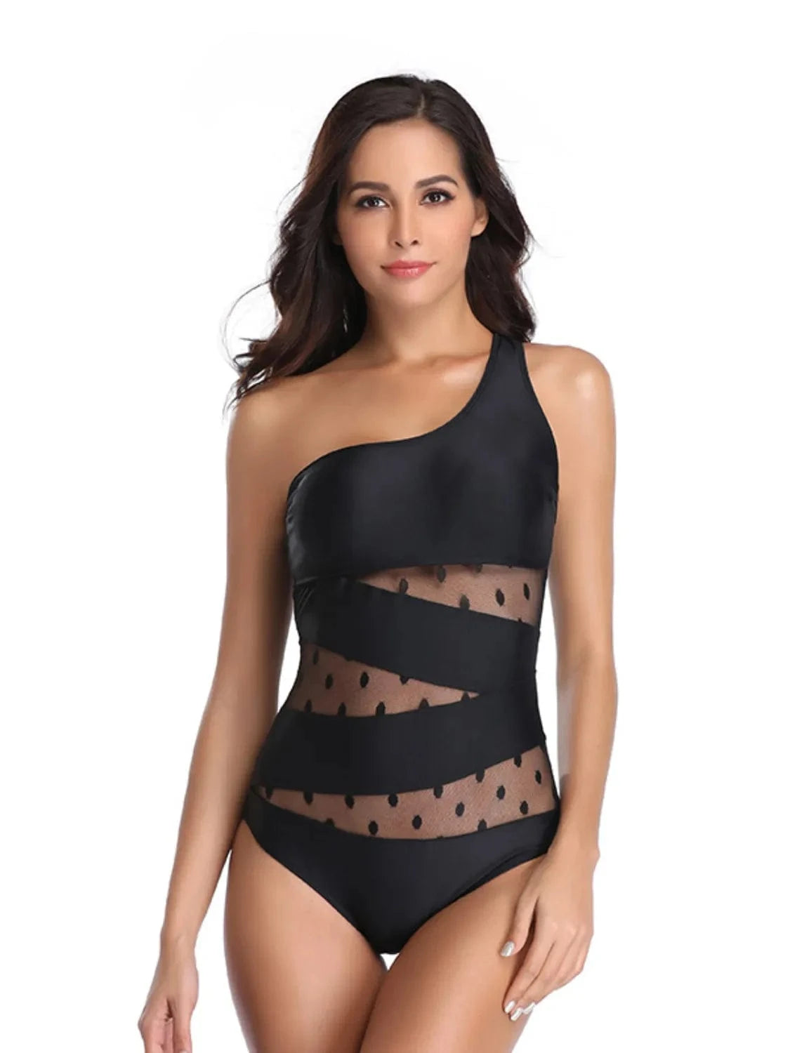 Trendsi One Shoulder Polka Dot One-Piece Swimwear