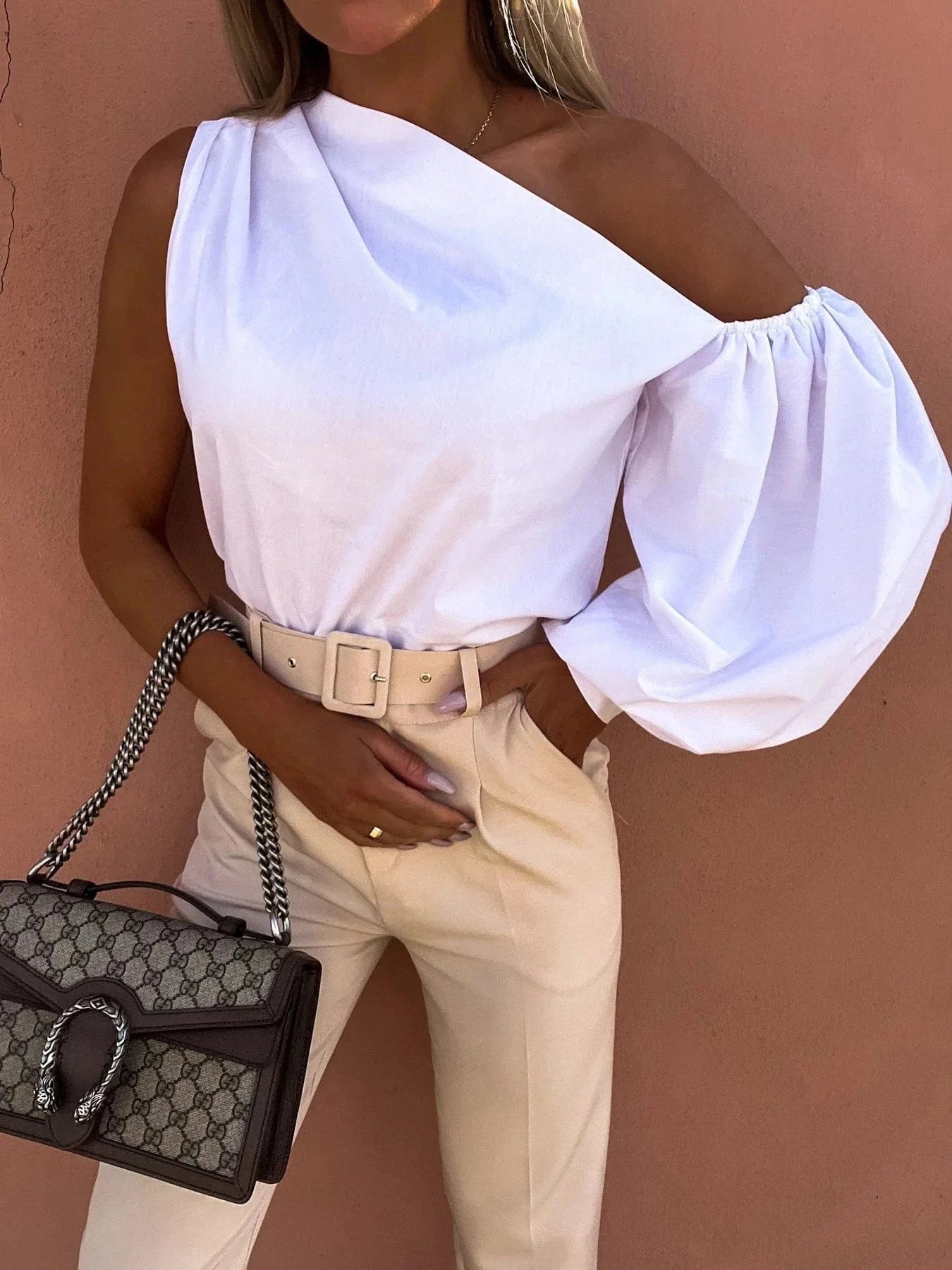 Trendsi One Shoulder Puff Sleeve Blouse