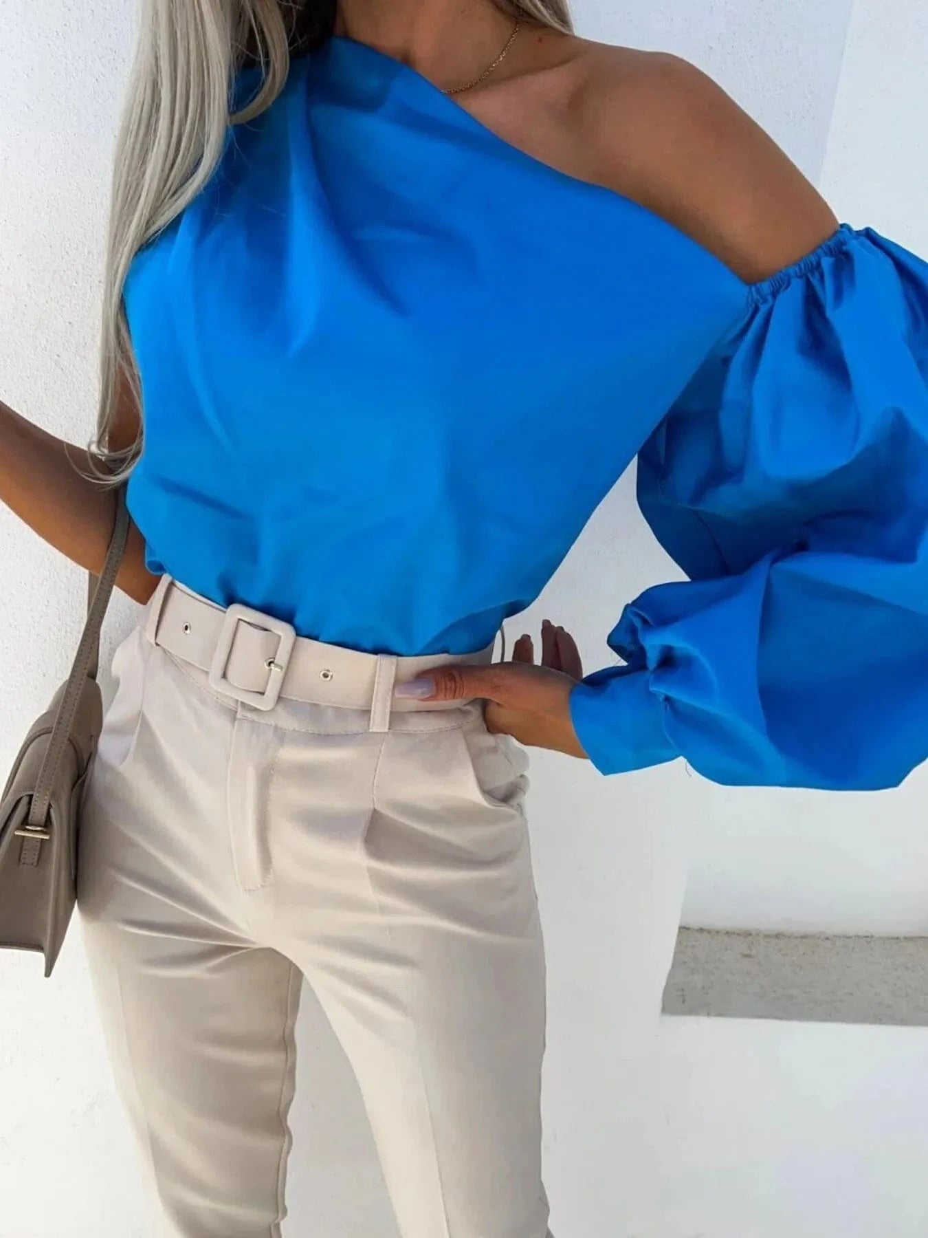 Trendsi One Shoulder Puff Sleeve Blouse