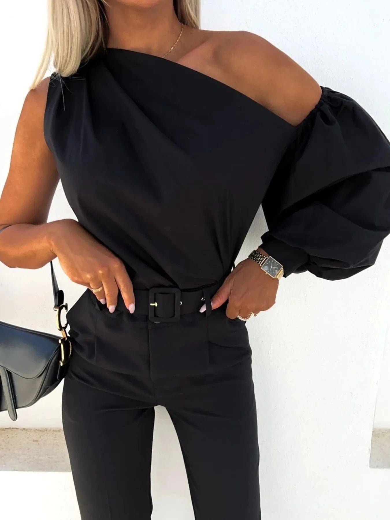 Trendsi One Shoulder Puff Sleeve Blouse