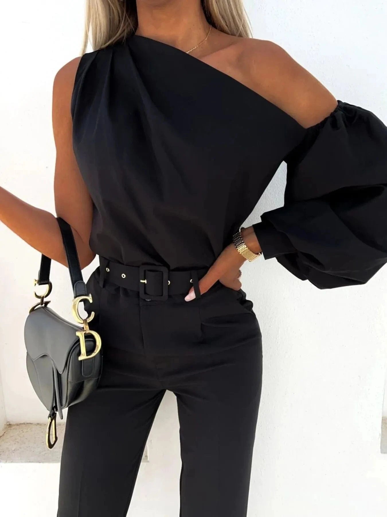 Trendsi One Shoulder Puff Sleeve Blouse