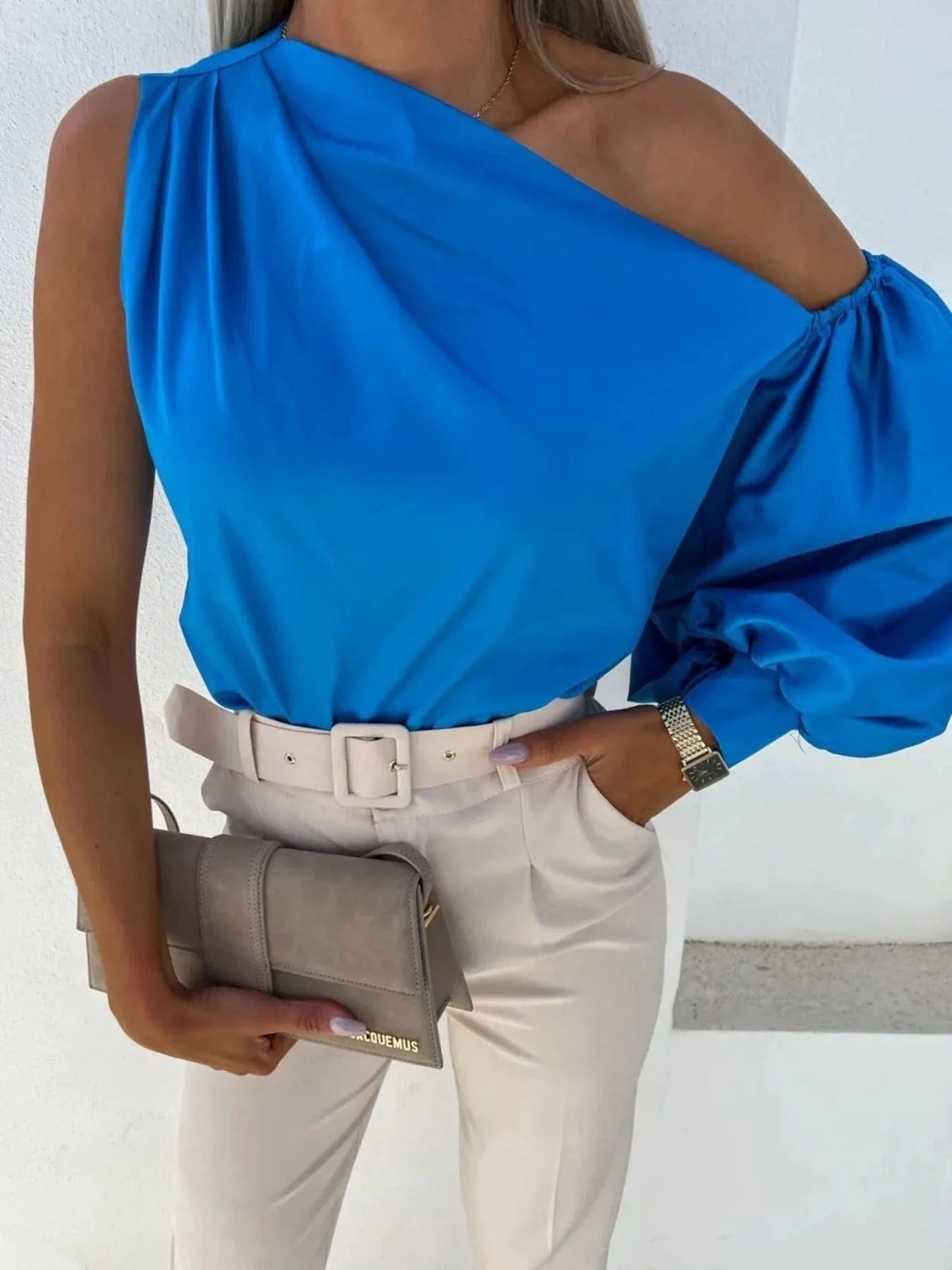 Trendsi One Shoulder Puff Sleeve Blouse