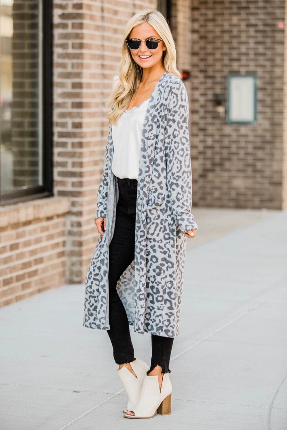 Trendsi Open Front Leopard Cardigan