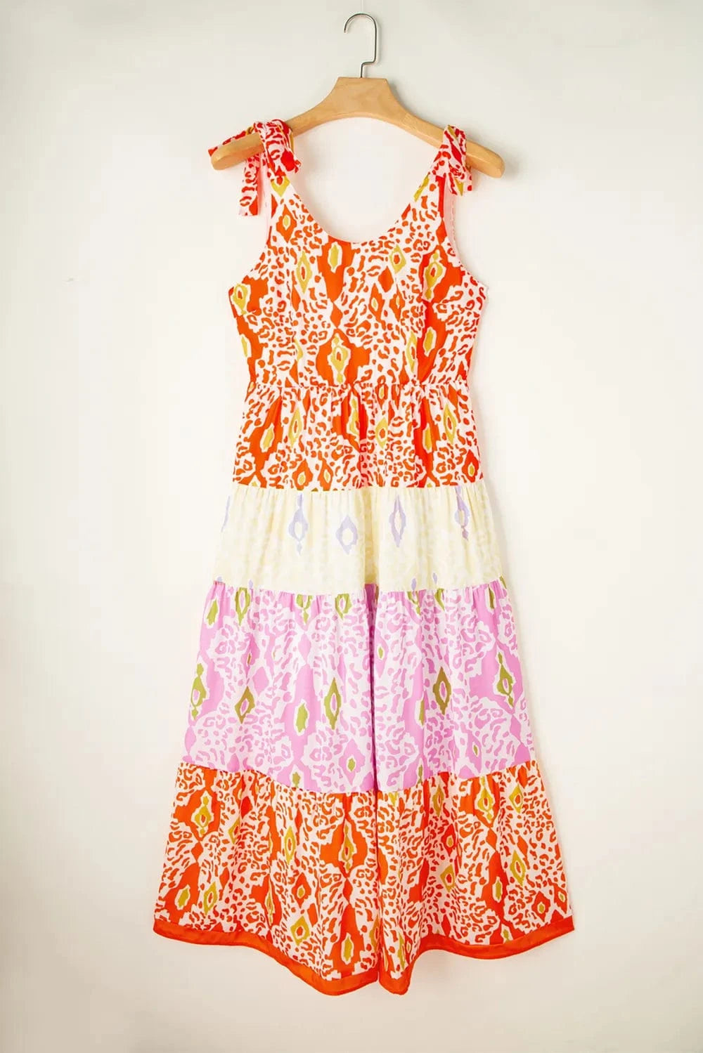 Trendsi Orange / S Tied Leopard Scoop Neck Sleeveless Midi Dress