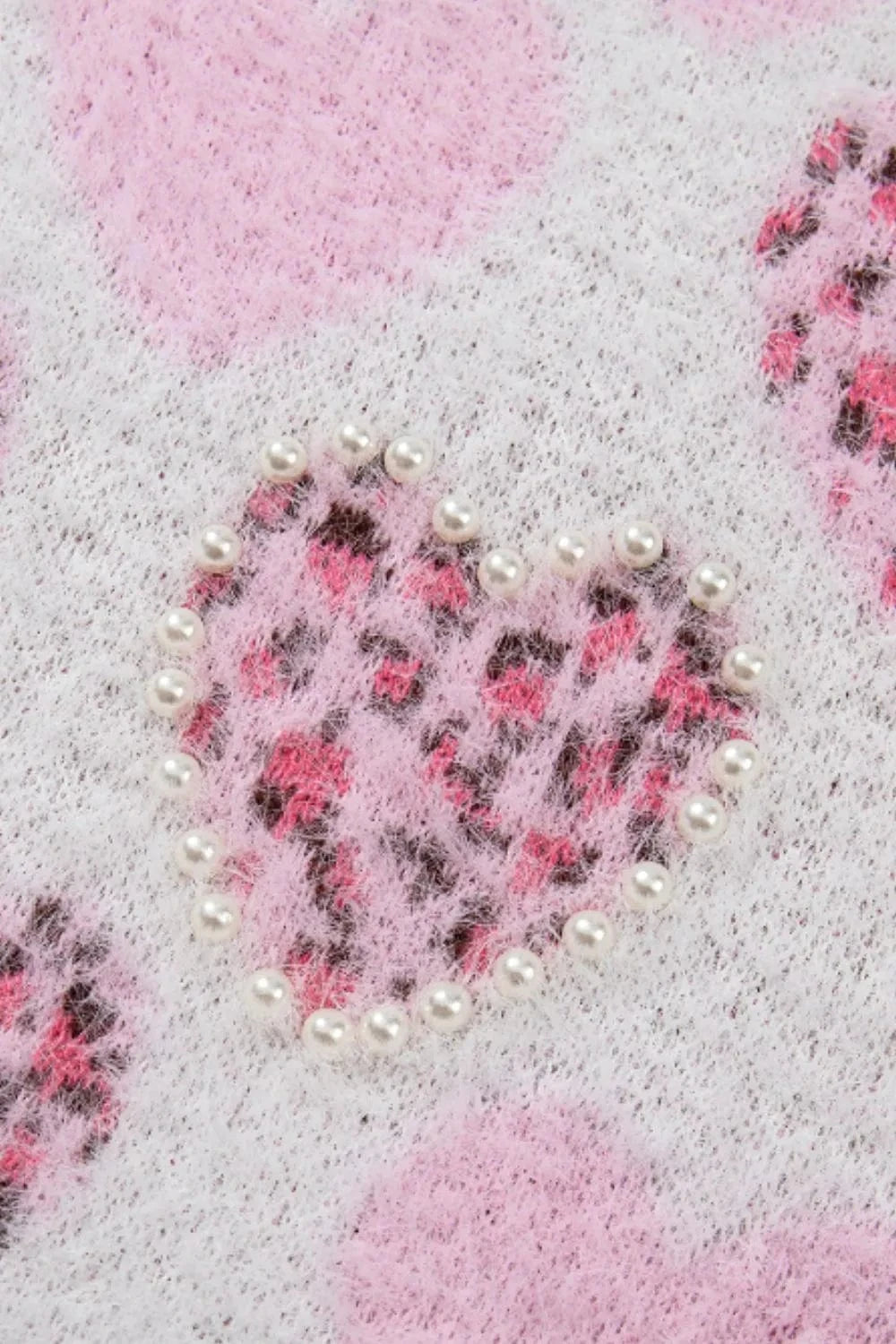 Trendsi Pearl Detail Heart Round Neck Sweater
