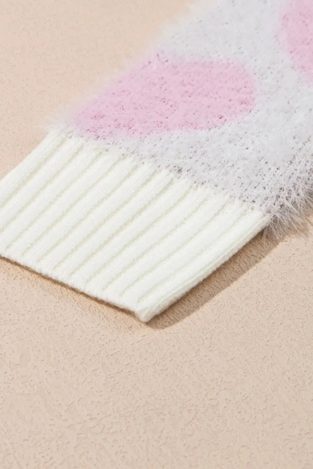 Trendsi Pearl Detail Heart Round Neck Sweater