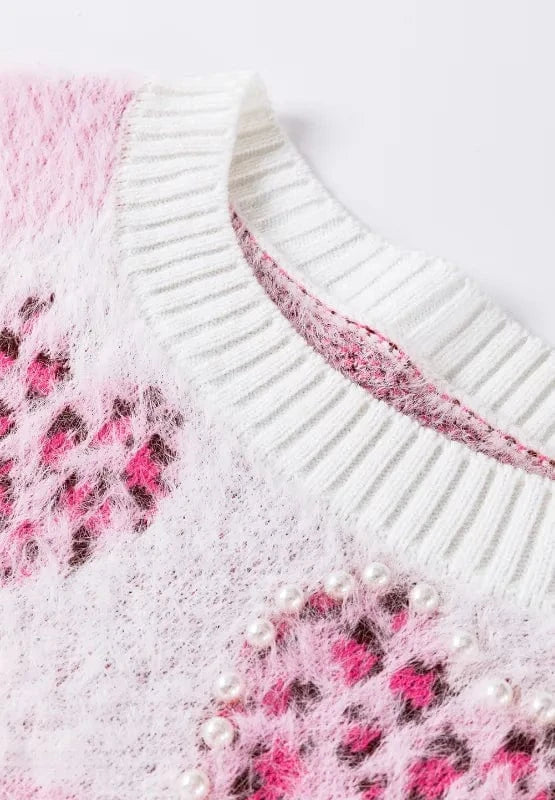 Trendsi Pearl Detail Heart Round Neck Sweater