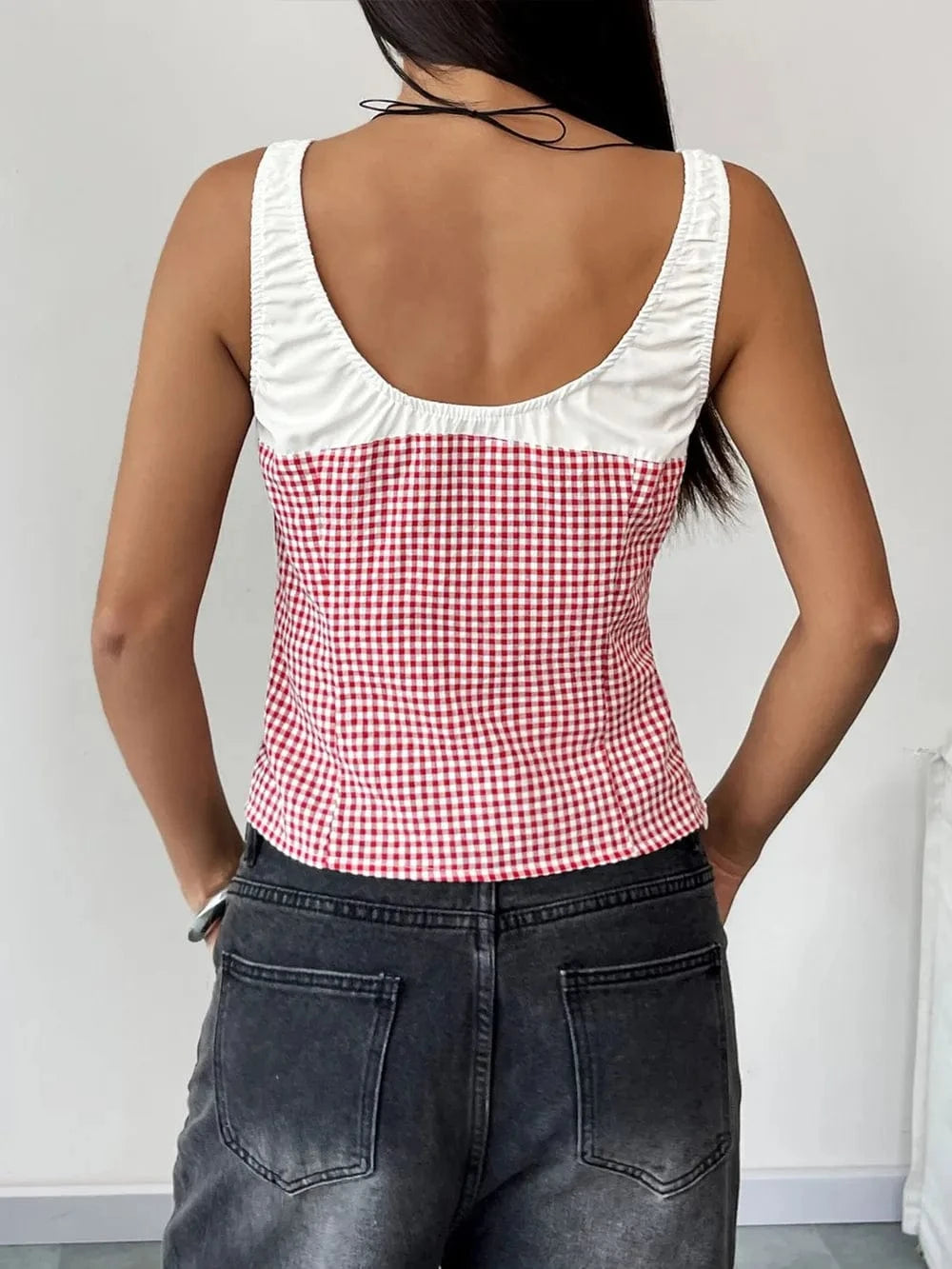 Trendsi Perfee Contrast Plaid Square Neck Tank