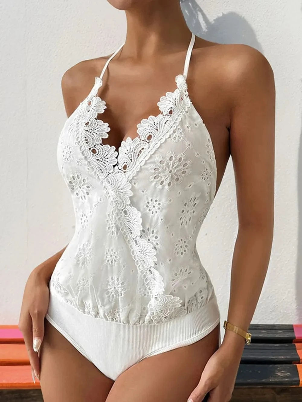 Trendsi Perfee Halter Neck Lace Bodysuit