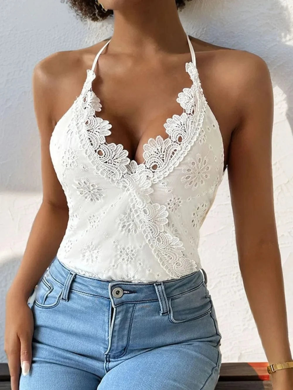 Trendsi Perfee Halter Neck Lace Bodysuit
