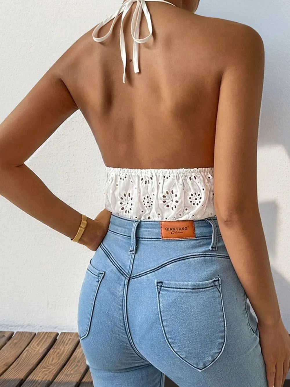 Trendsi Perfee Halter Neck Lace Bodysuit