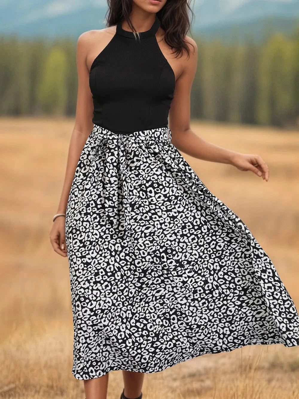 Trendsi Perfee Leopard Halter Neck Midi Dress