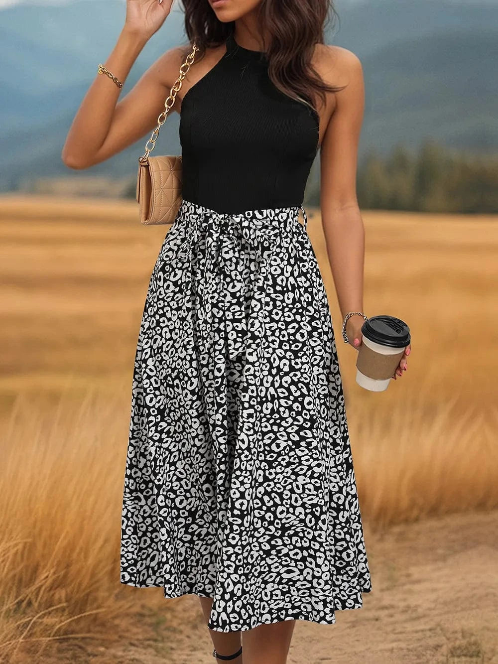 Trendsi Perfee Leopard Halter Neck Midi Dress