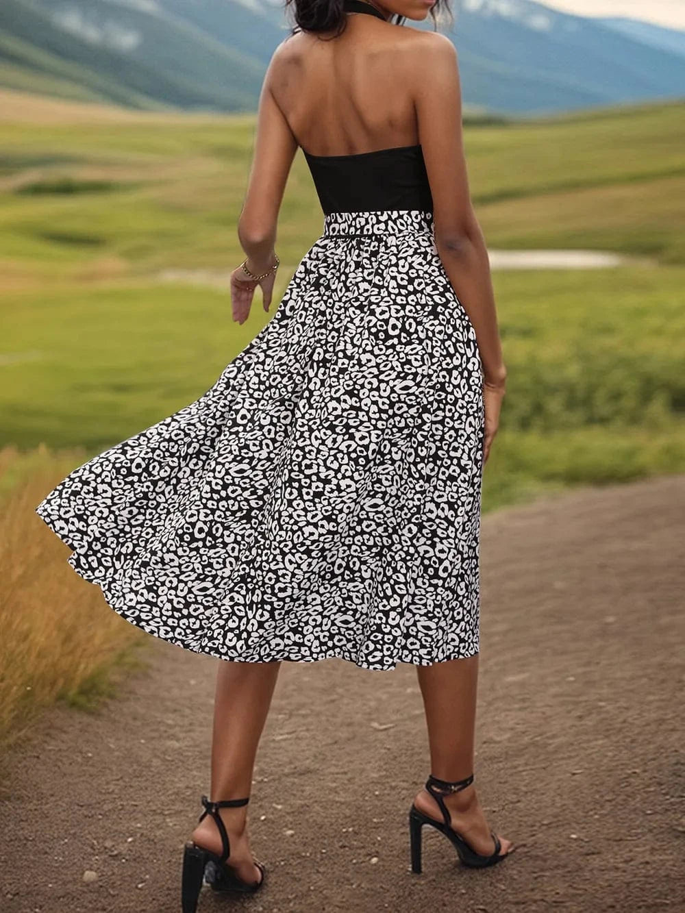 Trendsi Perfee Leopard Halter Neck Midi Dress