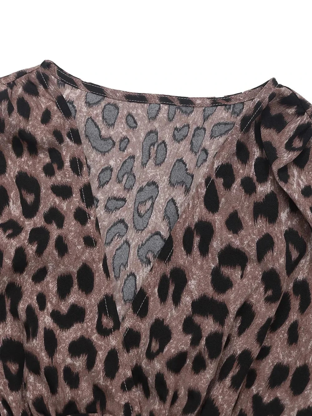 Trendsi Perfee Leopard Surplice Long Sleeve Midi Dress