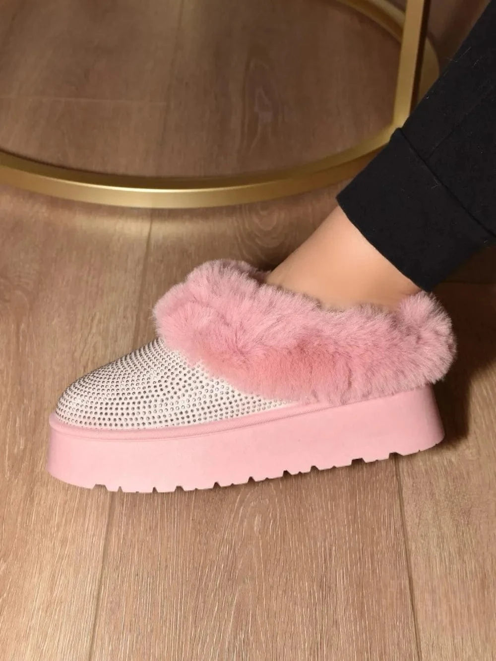 Trendsi Pink / 5.5 WILD DIVA Embellished Faux Fur Platform Booties