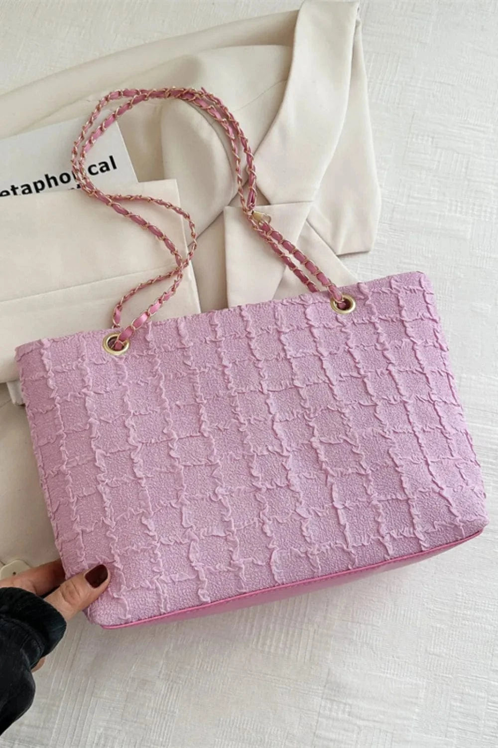 Trendsi Pink / One Size Polyester Texture Chain Tote bag
